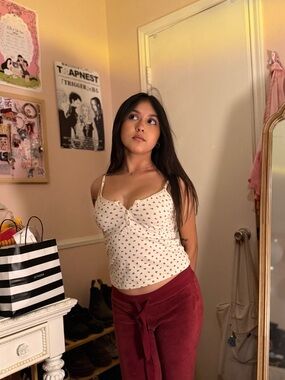 Brandy Melville Cream Cami with Red Floral Print